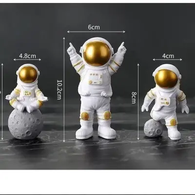 Astronaut Spaceman Statue Ornament Home Office Desktop Figurine Decors Set of 3 - Golden
