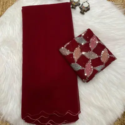 Latest Solid Silk Saree With Embroidered Blouse Piece